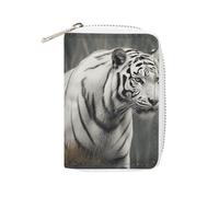 Rrtsmsgh Slim Credit Card Holder for Men & Women - 20 Card Slots & 2 Coin Pockets, White Tiger Cards Case PU Leather Wallet with Zipper for Travel