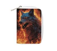 Rrtsmsgh Slim Credit Card Holder for Men & Women - 20 Card Slots & 2 Coin Pockets, Wolf Surrounded by Fire Cards Case PU Leather Wallet with Zipper for Travel