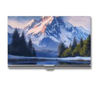 Rrtsmsgh Snow Mountain Business Card Holder, Ultra Slim Aluminum Business Card Case, Portable Sleek Metal Wallet for Men & Women
