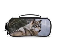 Rrtsmsgh Snow Mountain Wild Wolf Pencil Case Large Capacity, Small PU Leather Makeup Bag with Zipper & Handle, Portable Pencil Pouch for Office, Cosmetic Storage