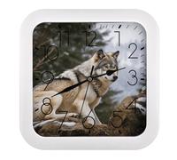 Rrtsmsgh Snow Mountain Wild Wolf Wall Clock, 10.2 Inch Square Modern Wall Clock - Battery Operated, Silent Non-Ticking Clocks for Living Room, Bedroom, Office Decor