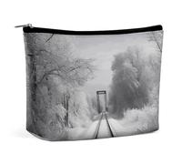 Rrtsmsgh Snowy Train Tracks Makeup Bag for Women Portable Travel Toiletry Pouch, PU Leather Cosmetic Bag with Zipper
