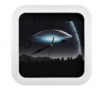 Rrtsmsgh Spaceship at Night Wall Clock, 10.2 Inch Square Modern Wall Clock - Battery Operated, Silent Non-Ticking Clocks for Living Room, Bedroom, Office Decor