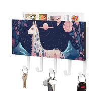 Rrtsmsgh Starry Night Alpaca Key Holder Wall Mounted, PU Leather Key Holder with 5 Hooks & Mail Organizer, Vintage Keys Rack for Hallway, Entryway, Kitchen