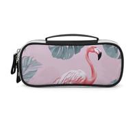 Rrtsmsgh Summer Flamingo Palm Leaves Pencil Case Large Capacity, Small PU Leather Makeup Bag with Zipper & Handle, Portable Pencil Pouch for Office, Cosmetic Storage