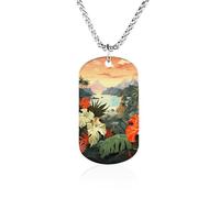 Rrtsmsgh Summer Hawaiian Necklace Titanium Steel Rectangle Pendants, Chain Necklace Jewelry Gift for Men Women