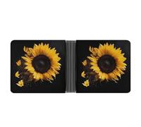 Rrtsmsgh Sunflower on Black Background Wallet for Men & Women Ultra Slim PU Leather Bifold Wallet, Credit Card Holder for Travel