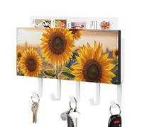 Rrtsmsgh Sunflowers in The Weeds Key Holder Wall Mounted, PU Leather Key Holder with 5 Hooks & Mail Organizer, Vintage Keys Rack for Hallway, Entryway, Kitchen
