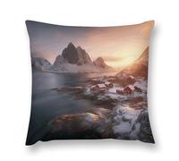 Rrtsmsgh Sunrise Over Hamnoy Pillow Covers, Square Throw Pillow Case with Hidden Zipper, Soft Double-Sided Decorative Pillowcases for Couch Sofa Bedroom Car, 18 "x18