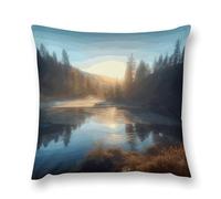 Rrtsmsgh Sunrise Over Mountain Forest Lake Pillow Covers, Square Throw Pillow Case with Hidden Zipper, Soft Double-Sided Decorative Pillowcases for Couch Sofa Bedroom Car, 16 "x16