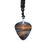 Rrtsmsgh Sunset Seascape Guitar Pick Necklace for Men & Women, Titanium Steel Guitar Plectrum Pendant, Music Lover Gift for Guitarists, Musicians, Rock Fans