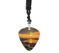 Rrtsmsgh Sunset View Guitar Pick Necklace for Men & Women, Titanium Steel Guitar Plectrum Pendant, Music Lover Gift for Guitarists, Musicians, Rock Fans