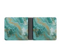 Rrtsmsgh Teal And Gold Marble Wallet for Men & Women Ultra Slim PU Leather Bifold Wallet, Credit Card Holder for Travel