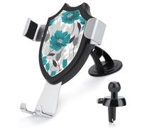 Rrtsmsgh Teal Grey and White Floral Car Phone Holder, Universal Adjustable Auto Phone Holder - Strong Suction Cup, Air Vent Cellphone Stand Car Mount for 4-6 Inch Phones