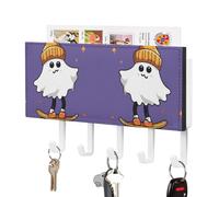 Rrtsmsgh The Ghost of Skateboards Key Holder Wall Mounted, PU Leather Key Holder with 5 Hooks & Mail Organizer, Vintage Keys Rack for Hallway, Entryway, Kitchen