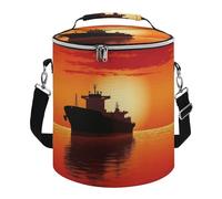 Rrtsmsgh The Tanker Ship on Red Sunrise Lunch Bag, 15L Portable Leakproof Picnic Basket with Shoulder Strap, Insulated Picnic Cooler Bag for Camping, Beach, Hiking & Groceries
