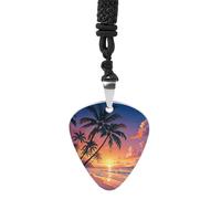 Rrtsmsgh Tropical Beach Palm Tree Sunset Guitar Pick Necklace for Men & Women, Titanium Steel Guitar Plectrum Pendant, Music Lover Gift for Guitarists, Musicians, Rock Fans