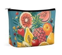 Rrtsmsgh Tropical Fruit Paradise Makeup Bag for Women Portable Travel Toiletry Pouch, PU Leather Cosmetic Bag with Zipper