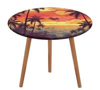 Rrtsmsgh Tropical Island Sunset Tablecloth, Round Fitted Tablecloth with Elastic Edge, Waterproof Table Cover for Kitchen, Restaurant, Party, Patio, 100cm