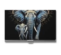 Rrtsmsgh Two Elephants on Black Background Two Elephants Business Card Holder, Ultra Slim Aluminum Business Card Case, Portable Sleek Metal Wallet for Men & Women