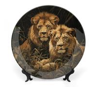 Rrtsmsgh Two Lions Decorative Plate for Display, 2 in 1 Set with Stand & Hook, 6inch Ceramic Decorative Plate Elegant Wall Decor Art Plates for Home Decor, Office, Entryway