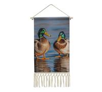 Rrtsmsgh Two Mallard Ducks Hanging Poster, Vertical Cotton Linen Wall Art with Tassel, Wall Artwork Vintage Tapestry for Living Room, Bedroom, 10 X 19.6 Inch