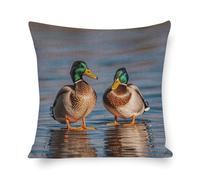 Rrtsmsgh Two Mallard Ducks Pillow Cover, Double Sided Cotton Linen Pillow Covers - Hidden Zipper Closure, Breathable Throw Pillowcase for Sofa, Bed, Couch Decor, 16"x16"
