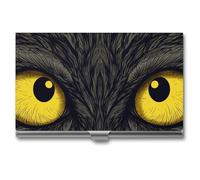 Rrtsmsgh Two Yellow Eyes Business Card Holder, Ultra Slim Aluminum Business Card Case, Portable Sleek Metal Wallet for Men & Women