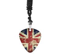 Rrtsmsgh Vintage Union Jack British Flag Guitar Pick Necklace for Men & Women, Titanium Steel Guitar Plectrum Pendant, Music Lover Gift for Guitarists, Musicians, Rock Fans
