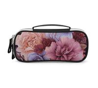 Rrtsmsgh Violet And Crimson Flowers Pencil Case Large Capacity, Small PU Leather Makeup Bag with Zipper & Handle, Portable Pencil Pouch for Office, Cosmetic Storage