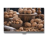 Rrtsmsgh Walnut Nuts Business Card Holder, Ultra Slim Aluminum Business Card Case, Portable Sleek Metal Wallet for Men & Women