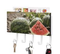 Rrtsmsgh Watermelon on The Ground Key Holder Wall Mounted, PU Leather Key Holder with 5 Hooks & Mail Organizer, Vintage Keys Rack for Hallway, Entryway, Kitchen