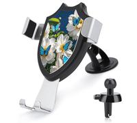 Rrtsmsgh White Blooms Blue Butterflies Car Phone Holder, Universal Adjustable Auto Phone Holder - Strong Suction Cup, Air Vent Cellphone Stand Car Mount for 4-6 Inch Phones
