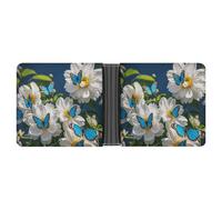 Rrtsmsgh White Blooms Blue Butterflies Wallet for Men & Women Ultra Slim PU Leather Bifold Wallet, Credit Card Holder for Travel