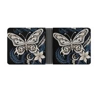 Rrtsmsgh White Butterflies And Tribal Wallet for Men & Women Ultra Slim PU Leather Bifold Wallet, Credit Card Holder for Travel