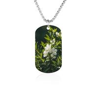 Rrtsmsgh White Natural Greenery Twig Necklace Titanium Steel Rectangle Pendants, Chain Necklace Jewelry Gift for Men Women