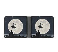 Rrtsmsgh Witch Flying Wallet for Men & Women Ultra Slim PU Leather Bifold Wallet, Credit Card Holder for Travel