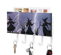 Rrtsmsgh Witch Prayed Key Holder Wall Mounted, PU Leather Key Holder with 5 Hooks & Mail Organizer, Vintage Keys Rack for Hallway, Entryway, Kitchen