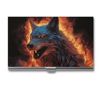 Rrtsmsgh Wolf Surrounded by Fire Business Card Holder, Ultra Slim Aluminum Business Card Case, Portable Sleek Metal Wallet for Men & Women
