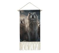 Rrtsmsgh Wolf Tribe Hanging Poster, Vertical Cotton Linen Wall Art with Tassel, Wall Artwork Vintage Tapestry for Living Room, Bedroom, 10 X 19.6 Inch