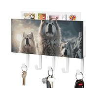 Rrtsmsgh Wolf Tribe Key Holder Wall Mounted, PU Leather Key Holder with 5 Hooks & Mail Organizer, Vintage Keys Rack for Hallway, Entryway, Kitchen