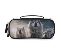 Rrtsmsgh Wolf Tribe Pencil Case Large Capacity, Small PU Leather Makeup Bag with Zipper & Handle, Portable Pencil Pouch for Office, Cosmetic Storage