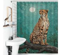 RRTYVFD Cheetah on Branch Under Moonlight Painting Bath Shower Curtains Mildew Waterproof Cloth Fabric Shower Curtains Set with 12 Hooks for Bathroom Bathtub 56.30x70.87Inch（143x180cm）