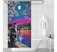 RRTYVFD Cherry Blossom Moonlit Reflections Bath Shower Curtains Mildew 100% Polyester Fabric Modern Fabric Bathroom Decor Set for Kids Women Men 35.43x70.87Inch（90x180cm）