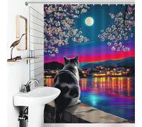 RRTYVFD Cherry Blossom Moonlit Reflections Shower Curtains Mould Proof Thicken Durable Polyester Shower Curtain with Hooks for Bathtub Shower Stall 53.54x70.87Inch（136x180cm）