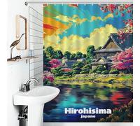 RRTYVFD Cherry Blossom Reflections in Hiroshima Anti-Mould Proof Resistant with Hooks Waterproof Fabric Bathroom Curtains Modern Art for Kids Women Men 53.54x70.87Inch（136x180cm）