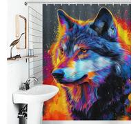RRTYVFD Colorful Wolf Portrait Artwork -2 Bath Shower Curtains Mildew Waterproof Polyester Fabric Soft Fabric Hotel Shower Curtain for Bathtub Shower Stall 53.54x70.87Inch（136x180cm）
