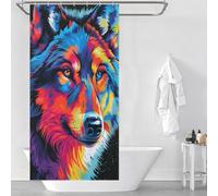 RRTYVFD Colorful Wolf Portrait Artwork -5 Anti-Mould Proof Resistant Quick Drying Proof Resistant Modern Fabric Bathroom Decor Set Bathtub 35.43x70.87Inch（90x180cm）