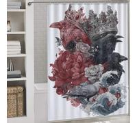RRTYVFD Crow Majesty Amidst Floral Chaos Anti-Mould Proof Resistant 100% Polyester Fabric Shower Curtain with Hooks for Toile Bathroom Dorm 64.17x70.87Inch（163x180cm）