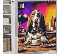 RRTYVFD Dog in Kitchen with Coffee Cup Anti-Mould Proof Resistant Washable Waterproof Cloth Fabric Hilarious Bath Curtain for Bathtub Shower Stall 69.69x70.87Inch